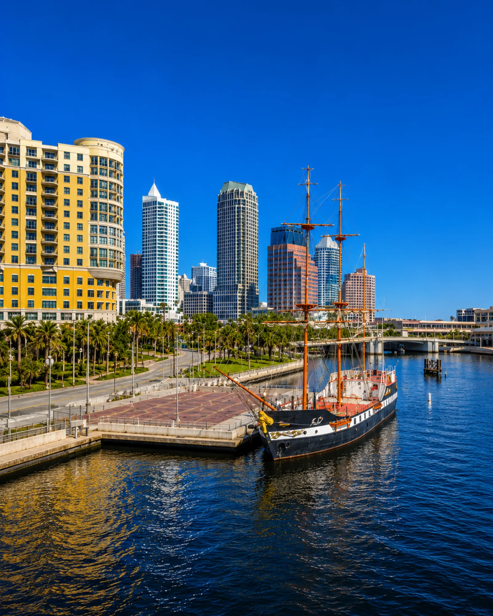 Tampa waterfront marina and downtown skyline