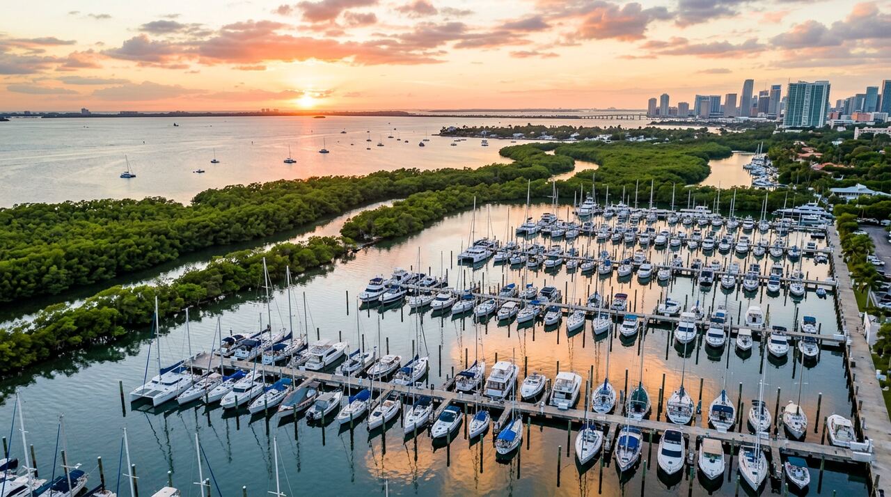 Dinner Key Marina wet slips in Miami, Florida