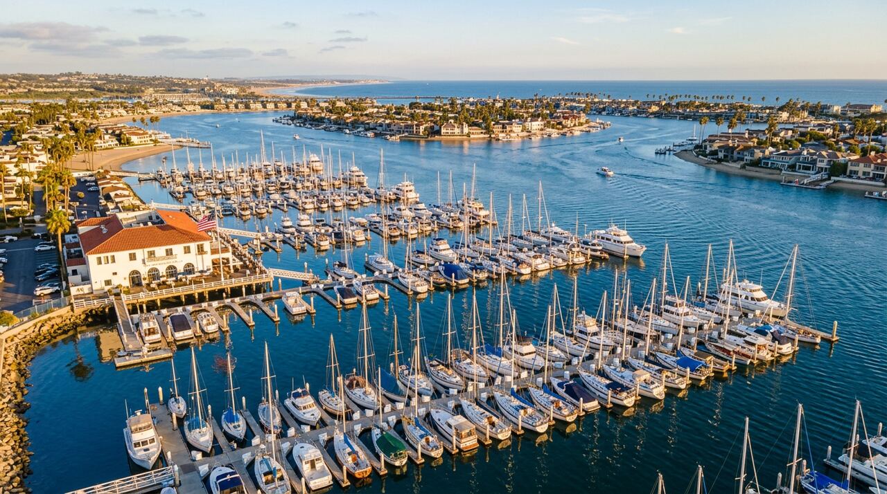 Newport Harbor Yacht Club wet slips in Newport Beach, California