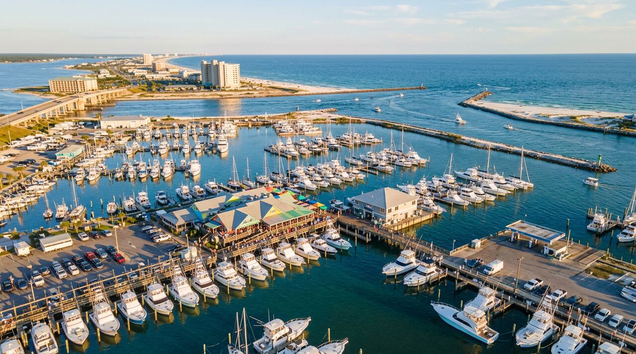 Zeke's Landing Marina wet slips in Orange Beach, Alabama